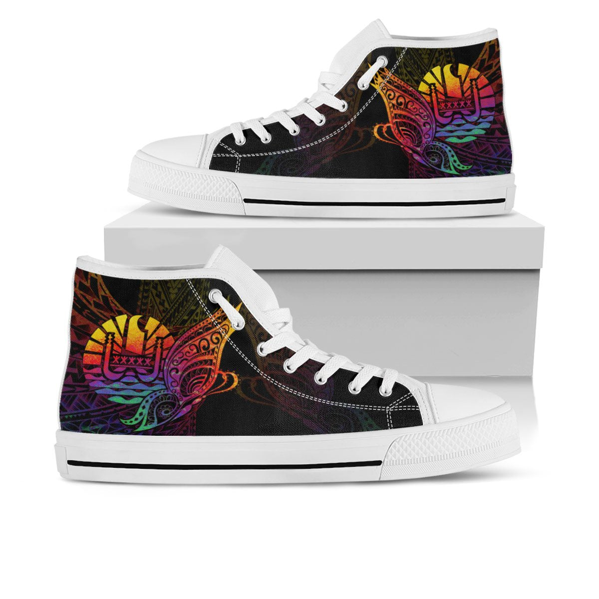 French Polynesia High Top - Butterfly Polynesian Style Unisex White - Polynesian Pride