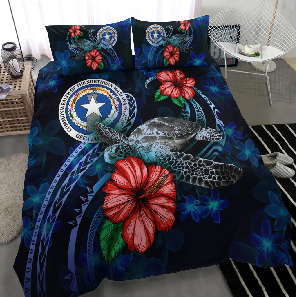Northern Mariana Islands Polynesian Bedding Set - Blue Turtle Hibiscus - Polynesian Pride