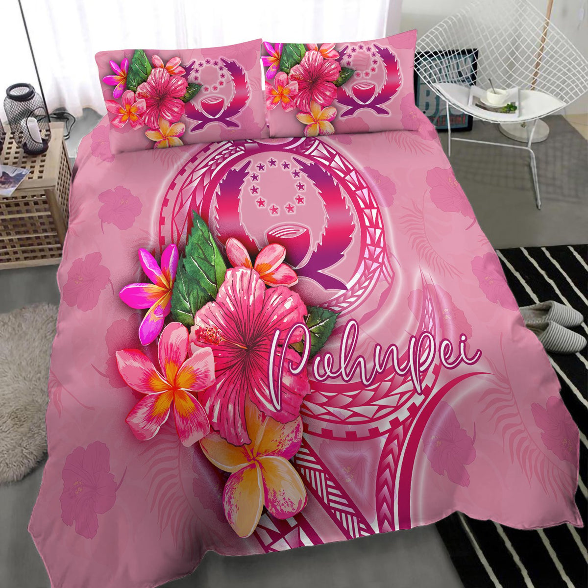 Pohnpei Polynesian Bedding Set - Floral With Seal Pink - Polynesian Pride