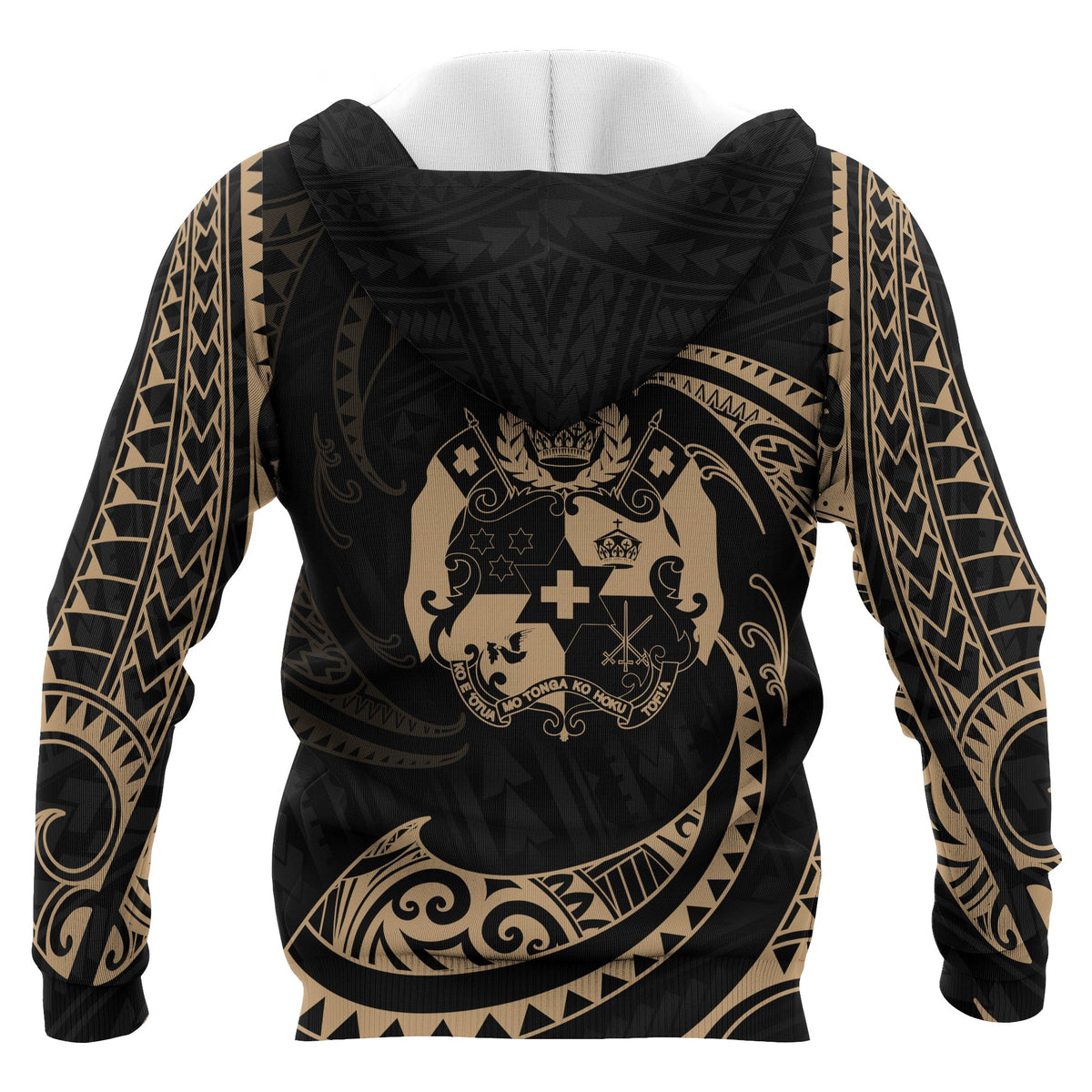 Tonga Polynesian All Over Custom Zip up Hoodie Gold Tribal Wave - Polynesian Pride