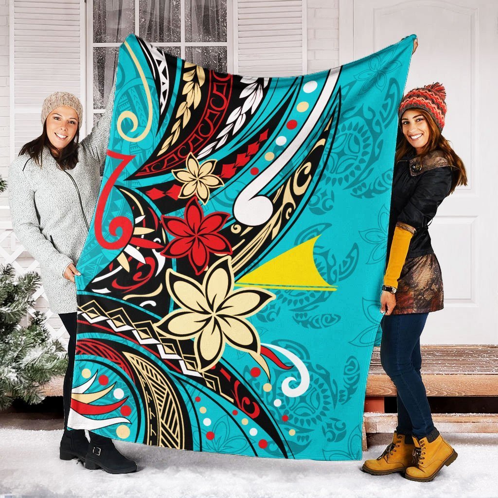 Tokelau Premium Blanket - Tribal Flower With Special Turtles Blue Color - Polynesian Pride