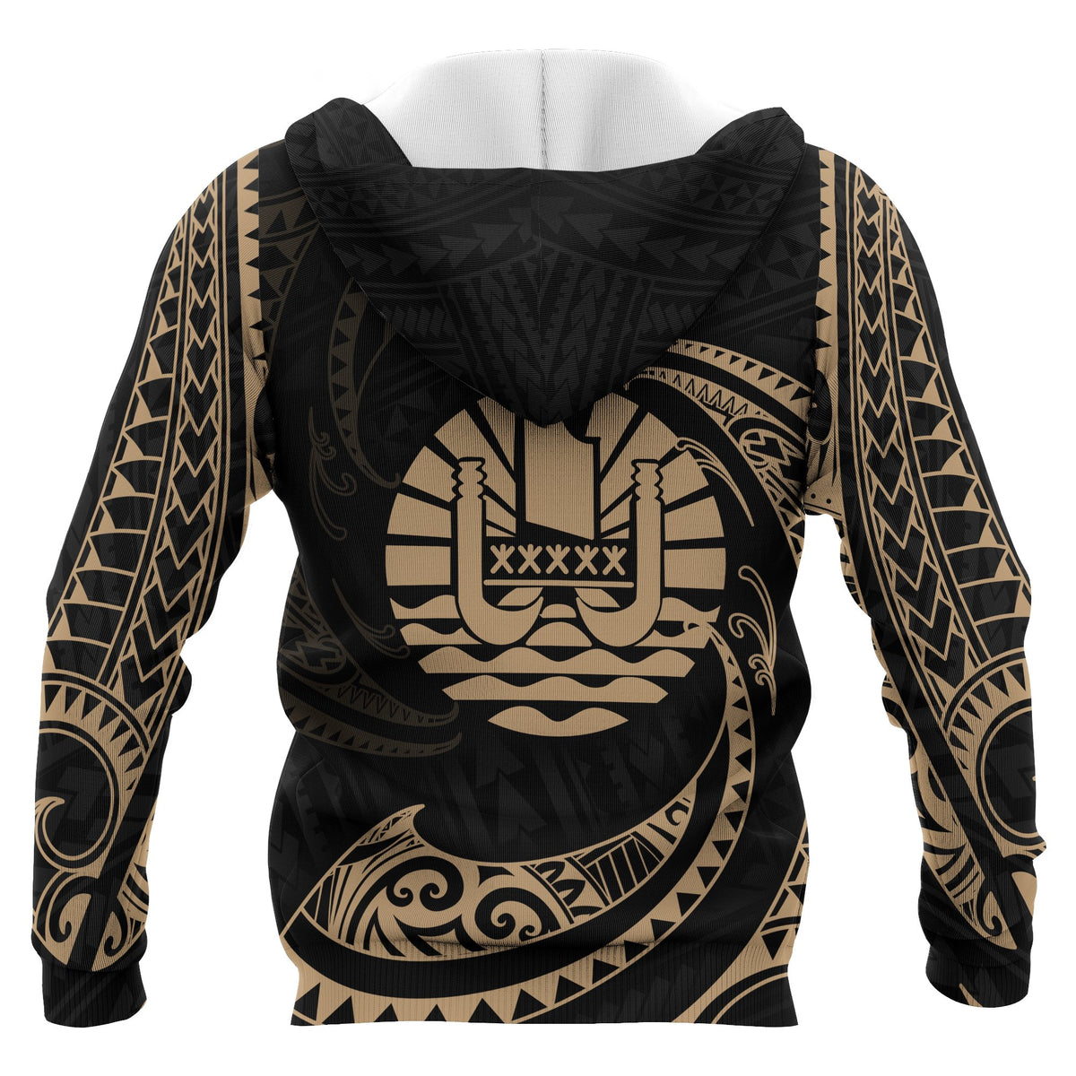 Tahiti Polynesian All Over Custom Zip up Hoodie Gold Tribal Wave - Polynesian Pride