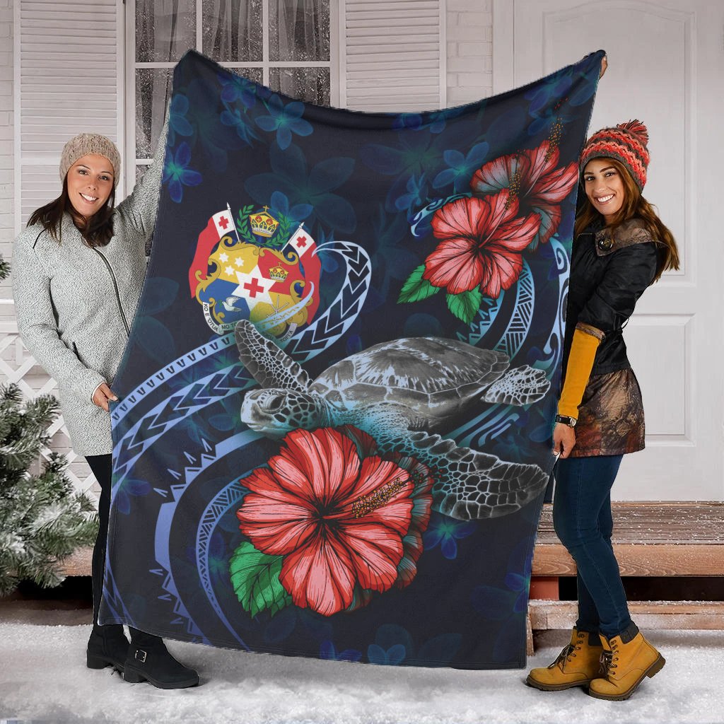 Tonga Polynesian Premium Blanket - Blue Turtle Hibiscus - Polynesian Pride