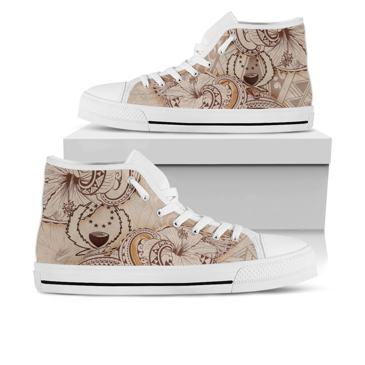 Pohnpei High Top Shoes - Hibiscus Flowers Vintage Style - Polynesian Pride