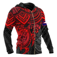 American Samoa Polynesian Hoodie (Zip up) Red Turtle - Polynesian Pride