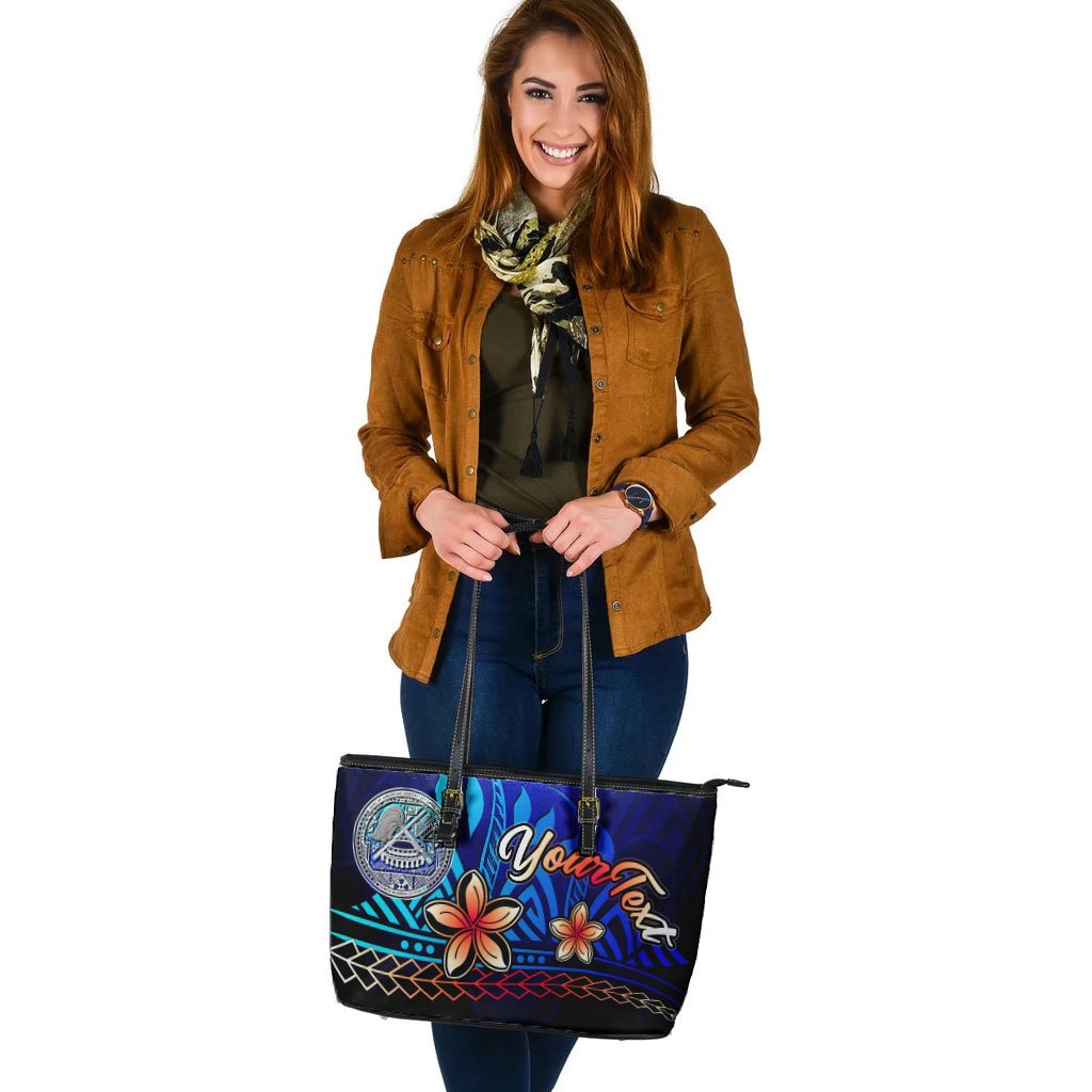 American Samoa Custom Personalised Large Leather Tote Bag - Vintage Tribal Mountain - Polynesian Pride