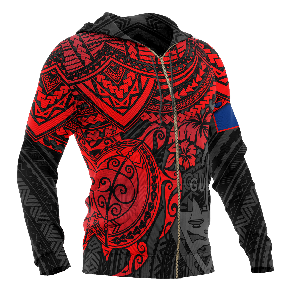 Guam Polynesian Hoodie (Zip up) Red Turtle - Polynesian Pride