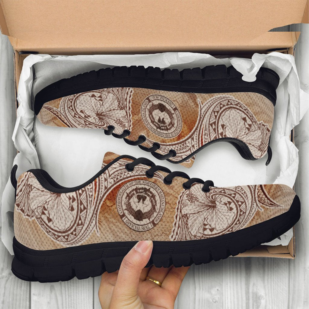 Northern Mariana Islands Sneakers - Hibiscus Flowers Vintage Style - Polynesian Pride