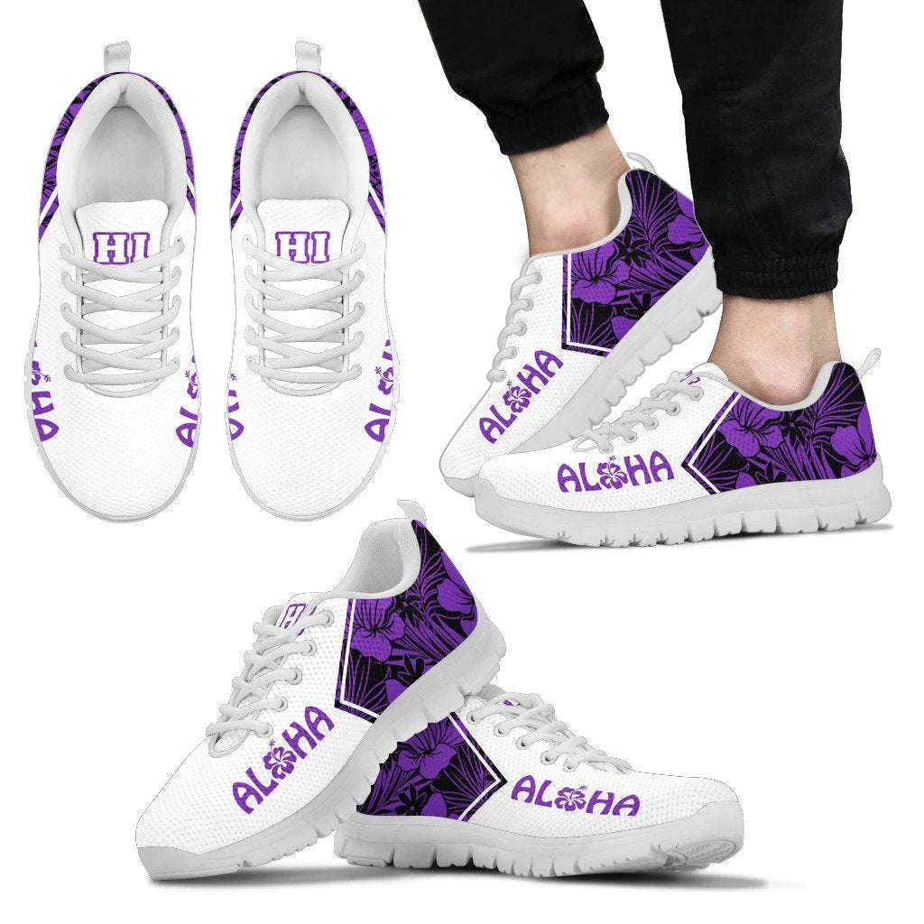 hawaiiPurple Hibiscus Triangle Sneakers Men's Sneakers White - Polynesian Pride