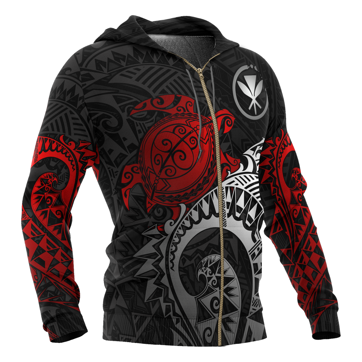 Polynesian Hawaii Hoodie (Zip up) Polynesian Turtle (Red) - Polynesian Pride