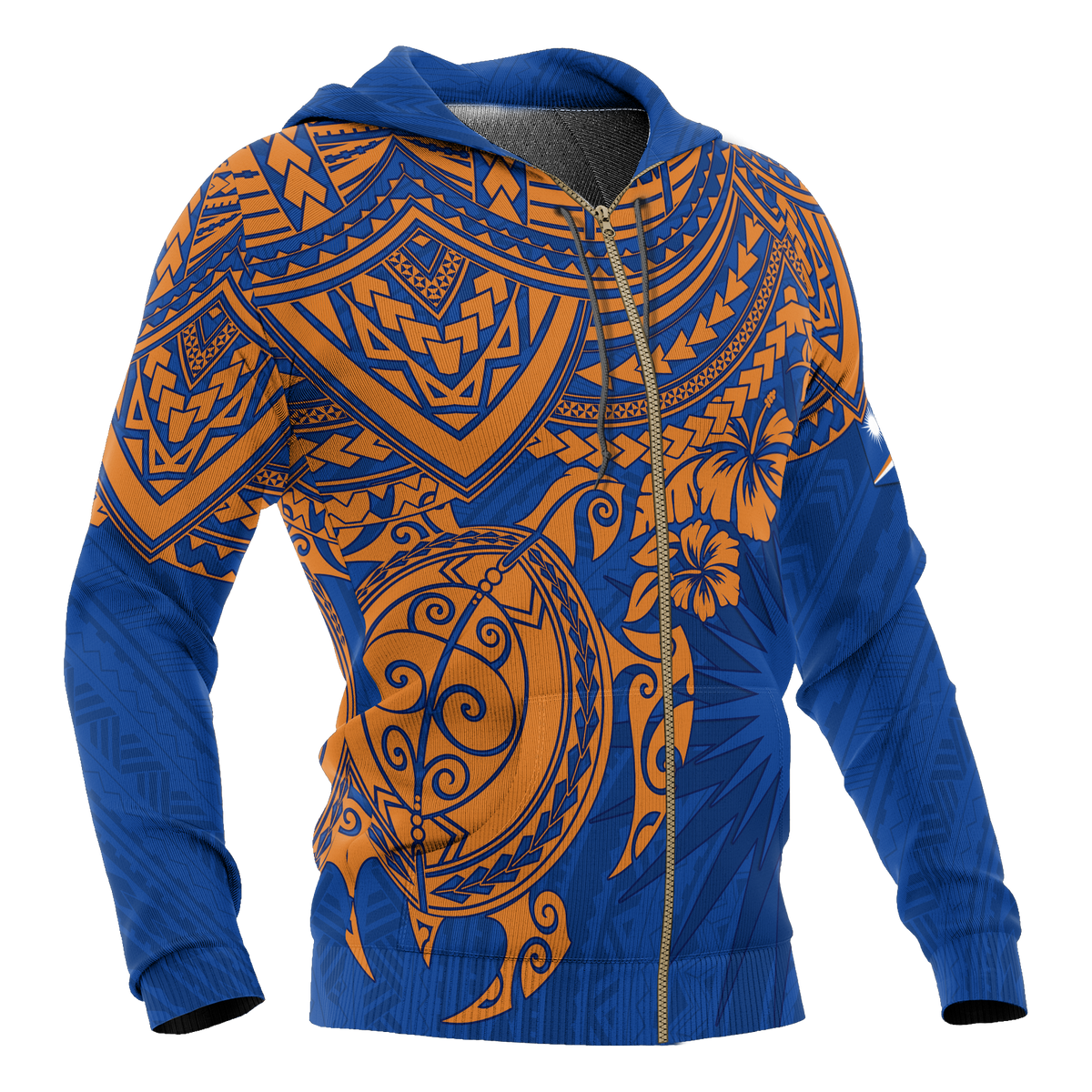 Marshall Islands Polynesian Zip up Hoodie Blue Turtle - Polynesian Pride