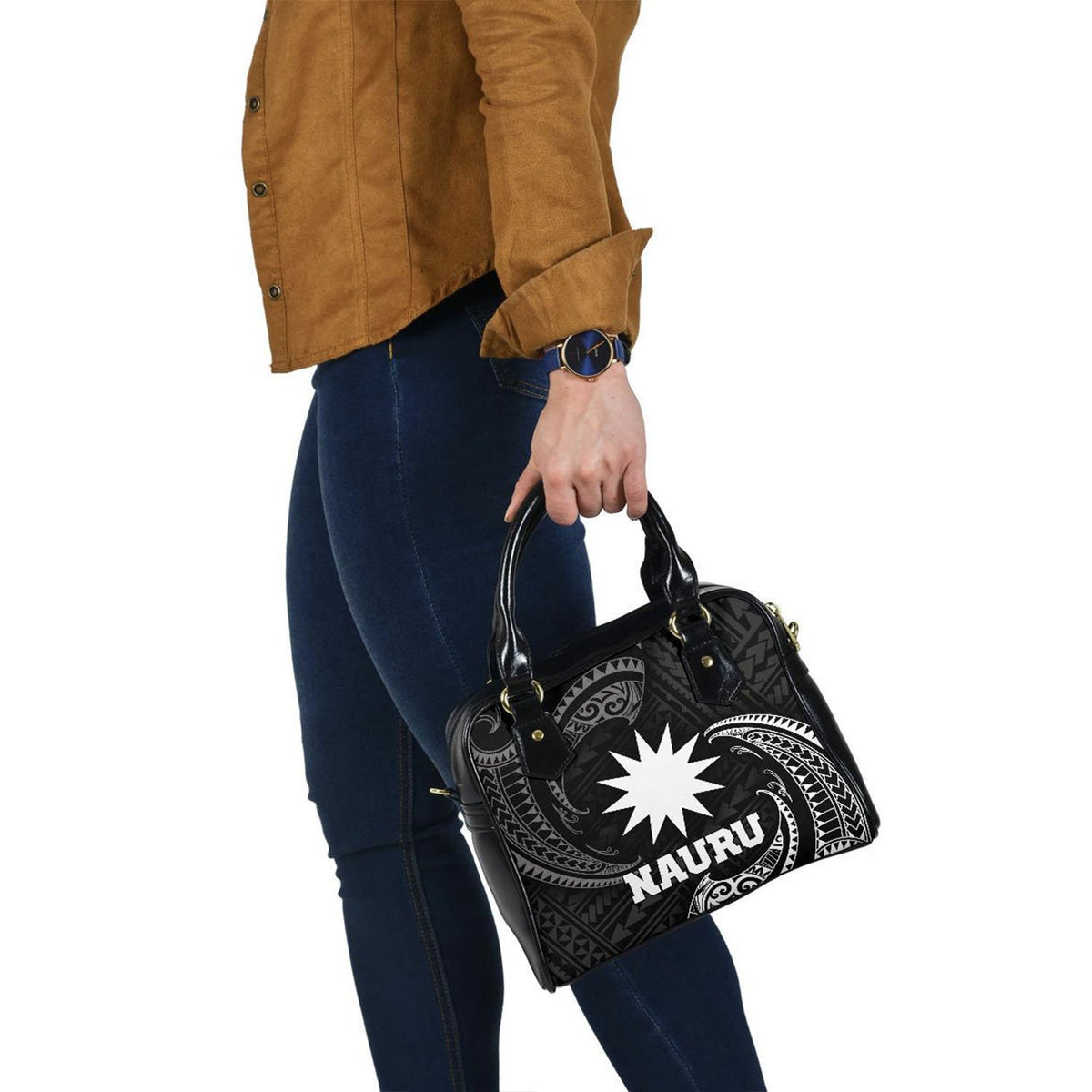 Nauru Polynesian Shoulder Handbag - White Tribal Wave - Polynesian Pride