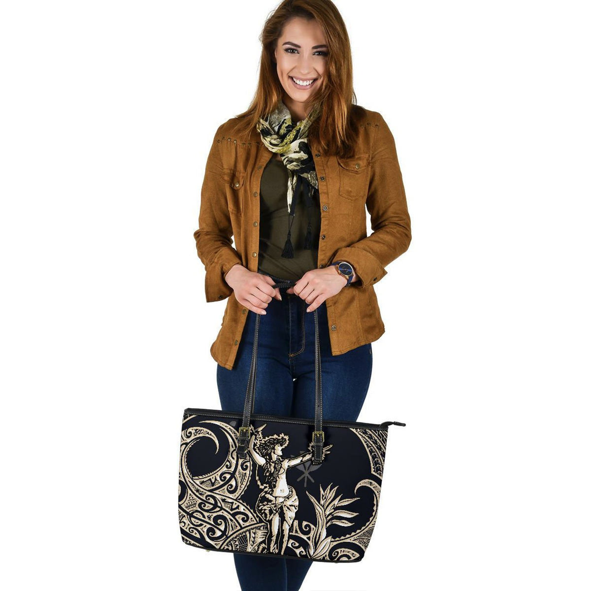 Polynesian Hawaii Leather Tote Bag - Hula Girl White - Polynesian Pride