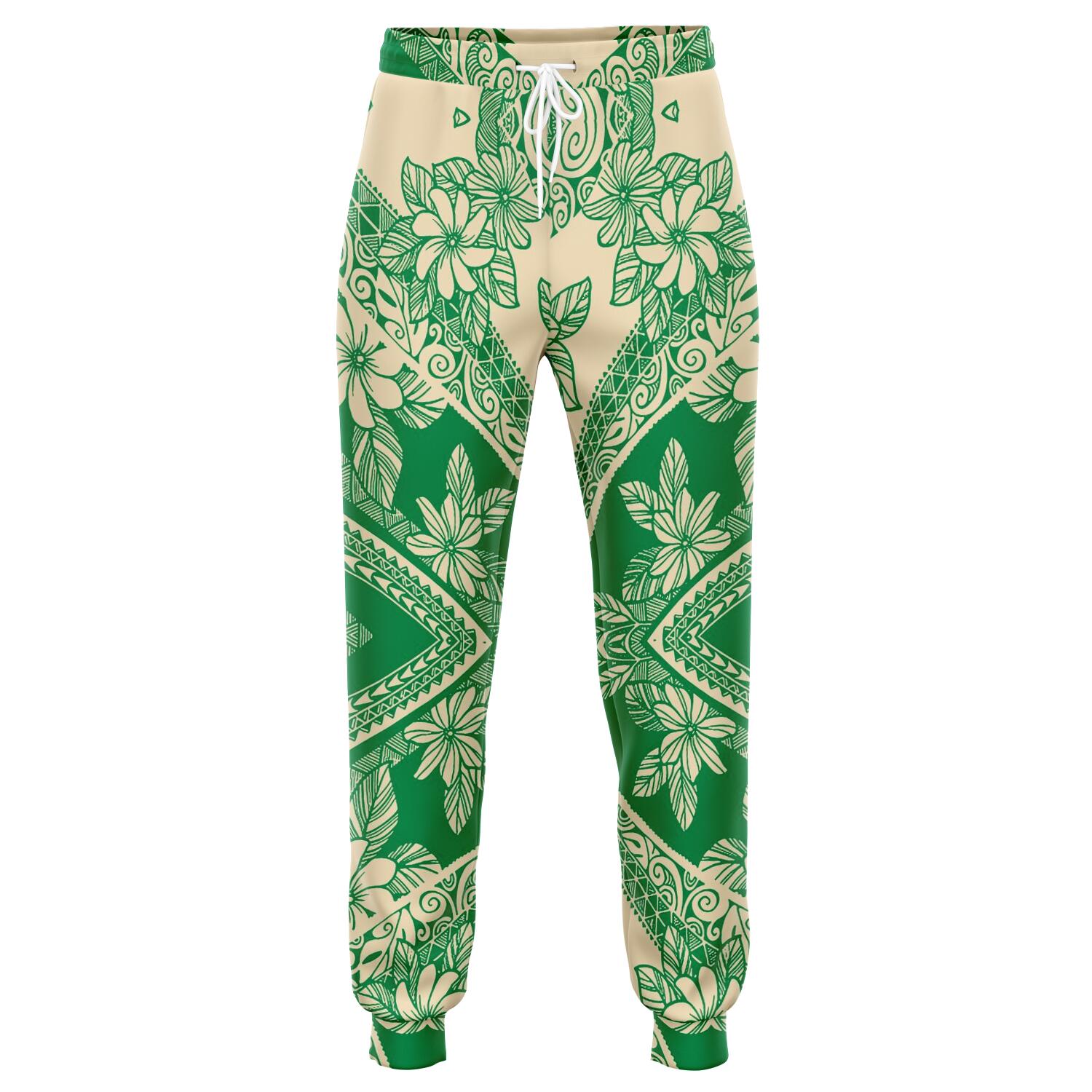 Polynesian Plumeria Mix Green Joggers Unisex Green - Polynesian Pride