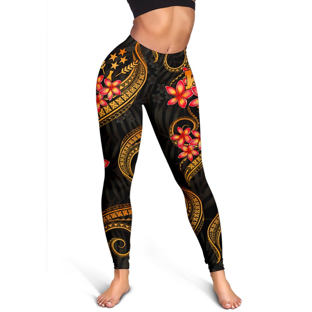 Kosrae Micronesian Women Legging - Gold Plumeria - Polynesian Pride