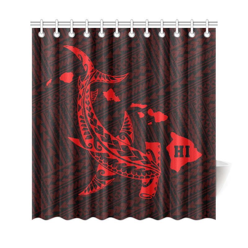 Hawaii Shark Red Polynesian Shower Curtain - Polynesian Pride