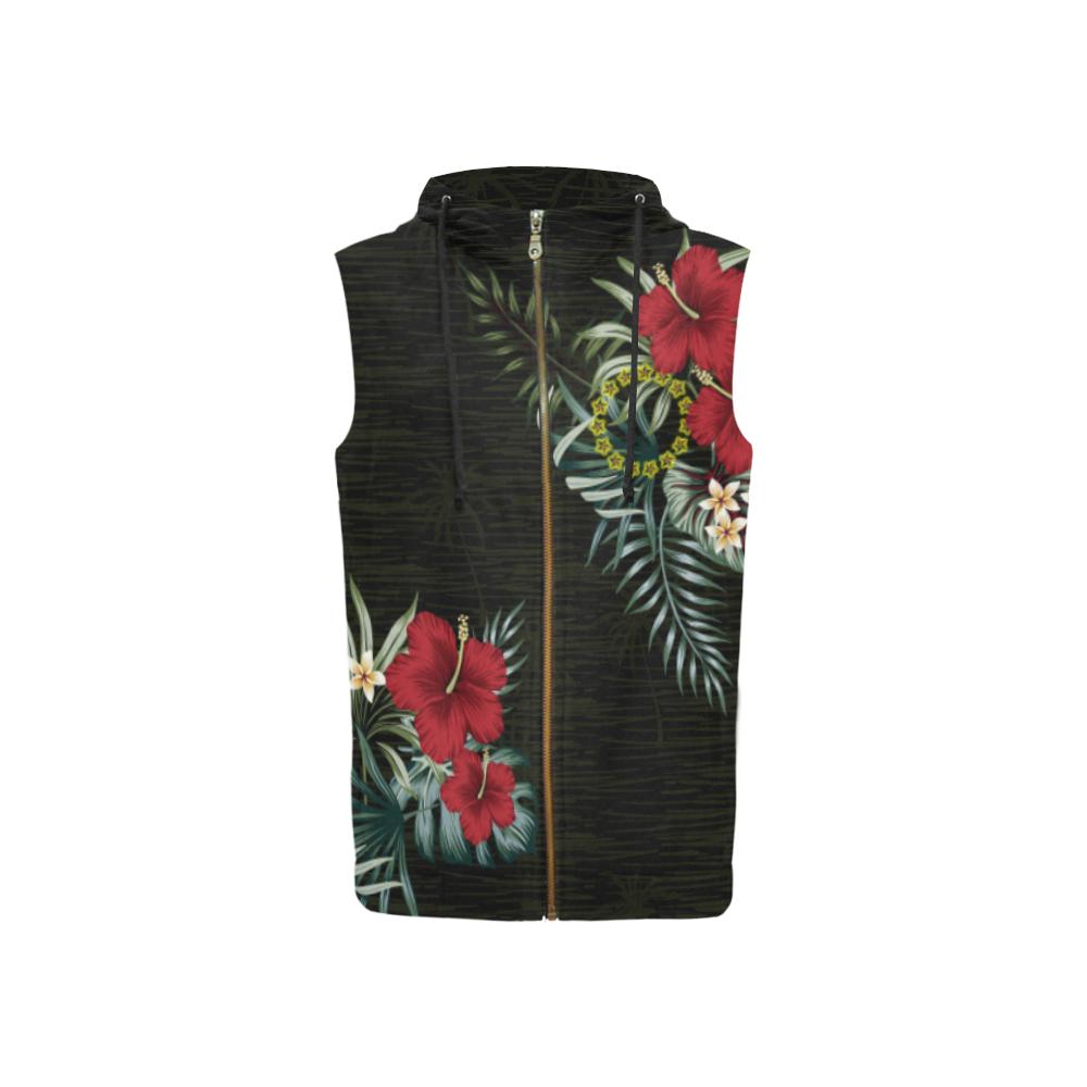 Cook Islands Hibiscus Zipper Sleeveless Hoodie Unisex Black - Polynesian Pride