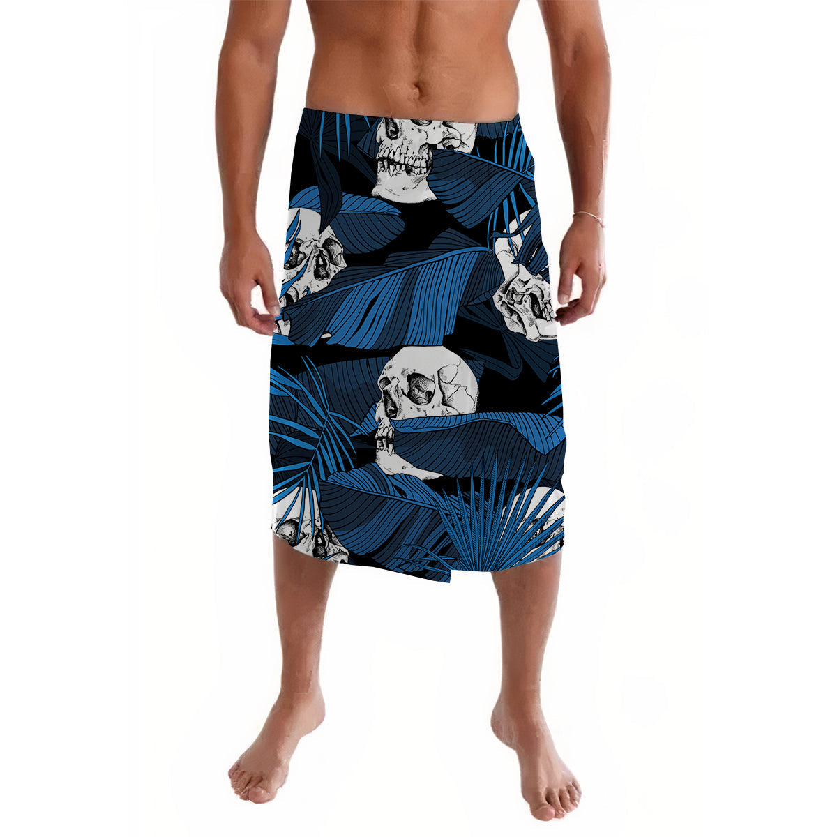 Hawaii Polynesian Lavalava Exotic Palm Leaves and Human Skulls LT13 Blue - Polynesian Pride