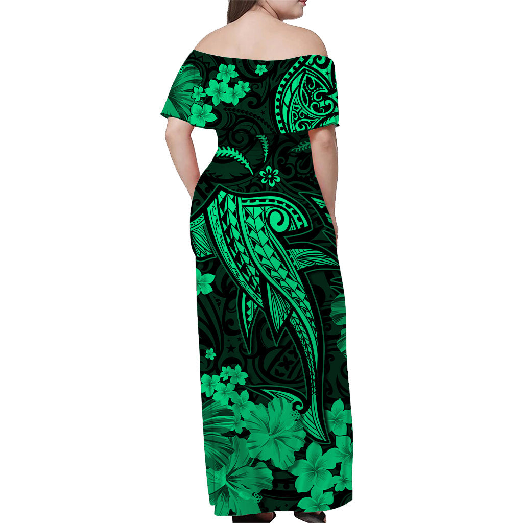 Hawaii Off Shoulder Long Dress Polynesia Green Shark LT13 - Polynesian Pride