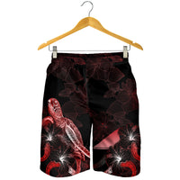 Tokelau Polynesian Men's Shorts - Turtle With Blooming Hibiscus Red - Polynesian Pride
