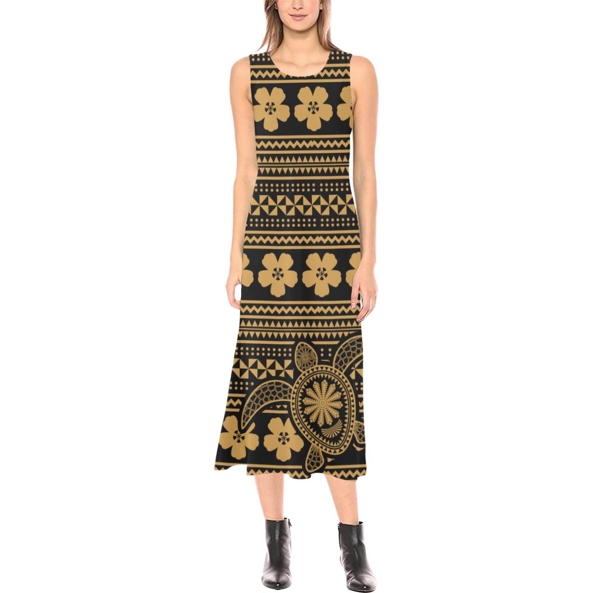 Polynesian Phaedra Sleeveless Open Fork Long Dress - Yellow Turtle Women Yellow - Polynesian Pride