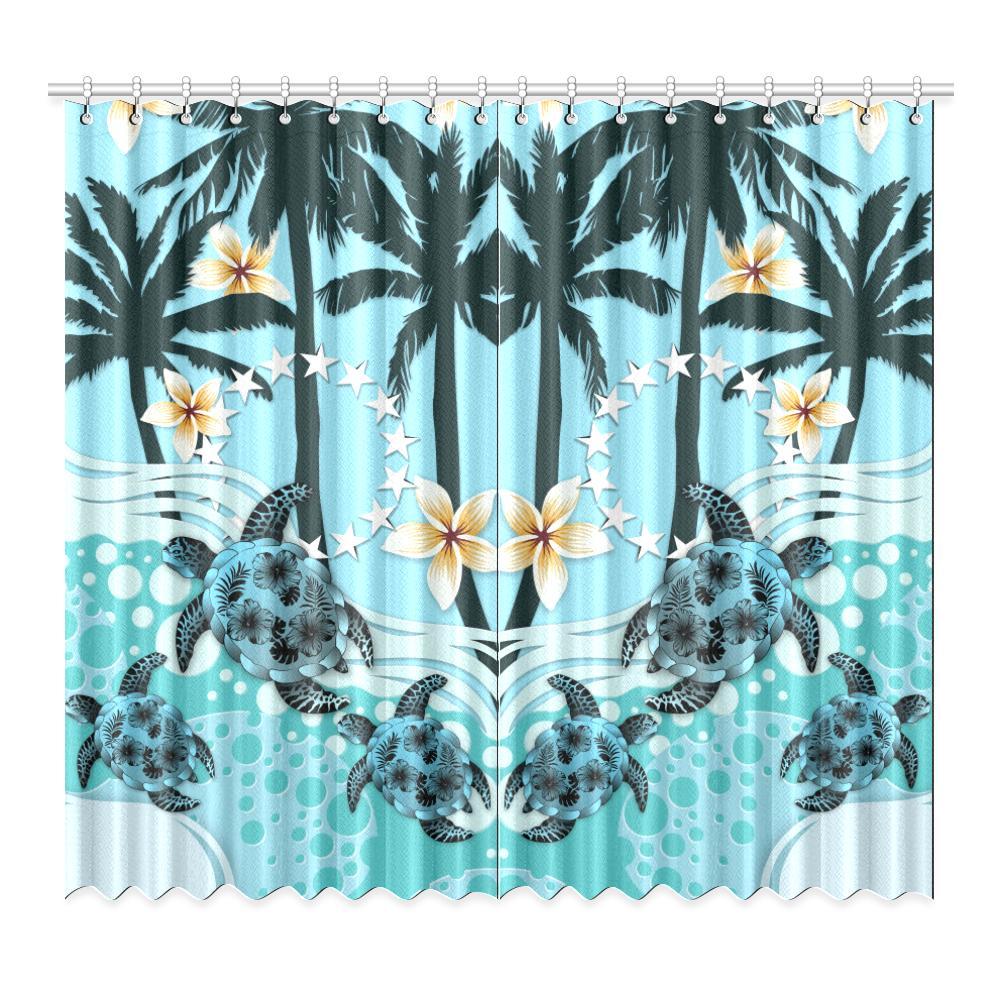 Cook Islands Window Curtain - Blue Turtle Hibiscus One Size cook Window Curtain 52"x96"(Two Piece) Blue - Polynesian Pride