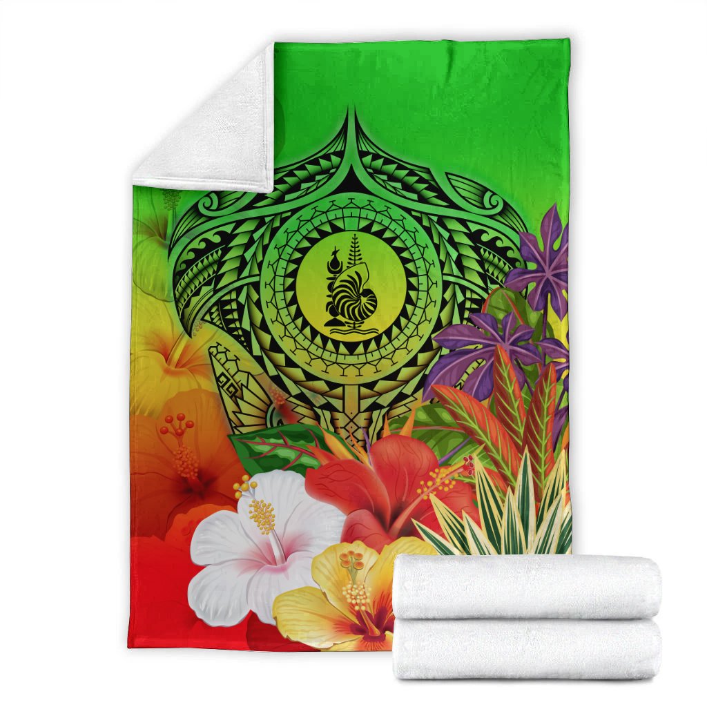 New Caledonia Premium Blanket - Manta Ray Tropical Flowers (Green) - Polynesian Pride