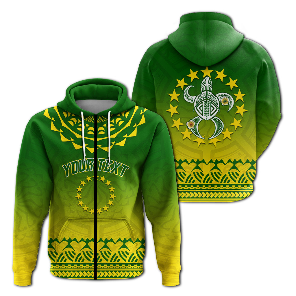 Custom Cook Islands Turtle With Tribal Zip Hoodie LT12 Unisex Green - Polynesian Pride