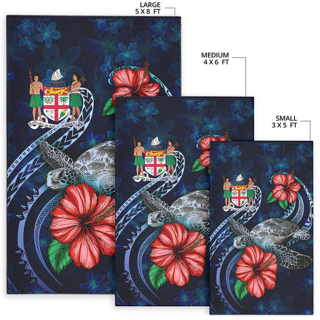 Fiji Polynesian Area Rug - Blue Turtle Hibiscus - Polynesian Pride