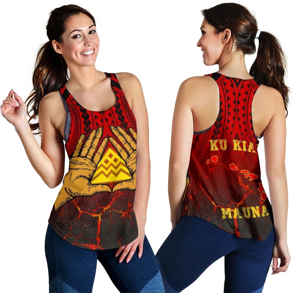 Hawaii Women's Racerback Tank - Protect Mauna Kea Red - Polynesian Pride