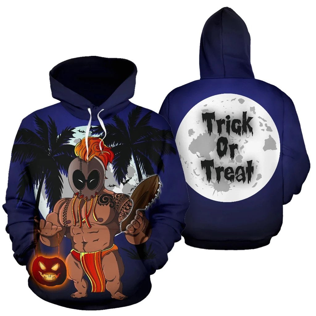 Halloween Trick Or Treat Kanaka Warrior Hoodie (Zip) Unisex Black - Polynesian Pride