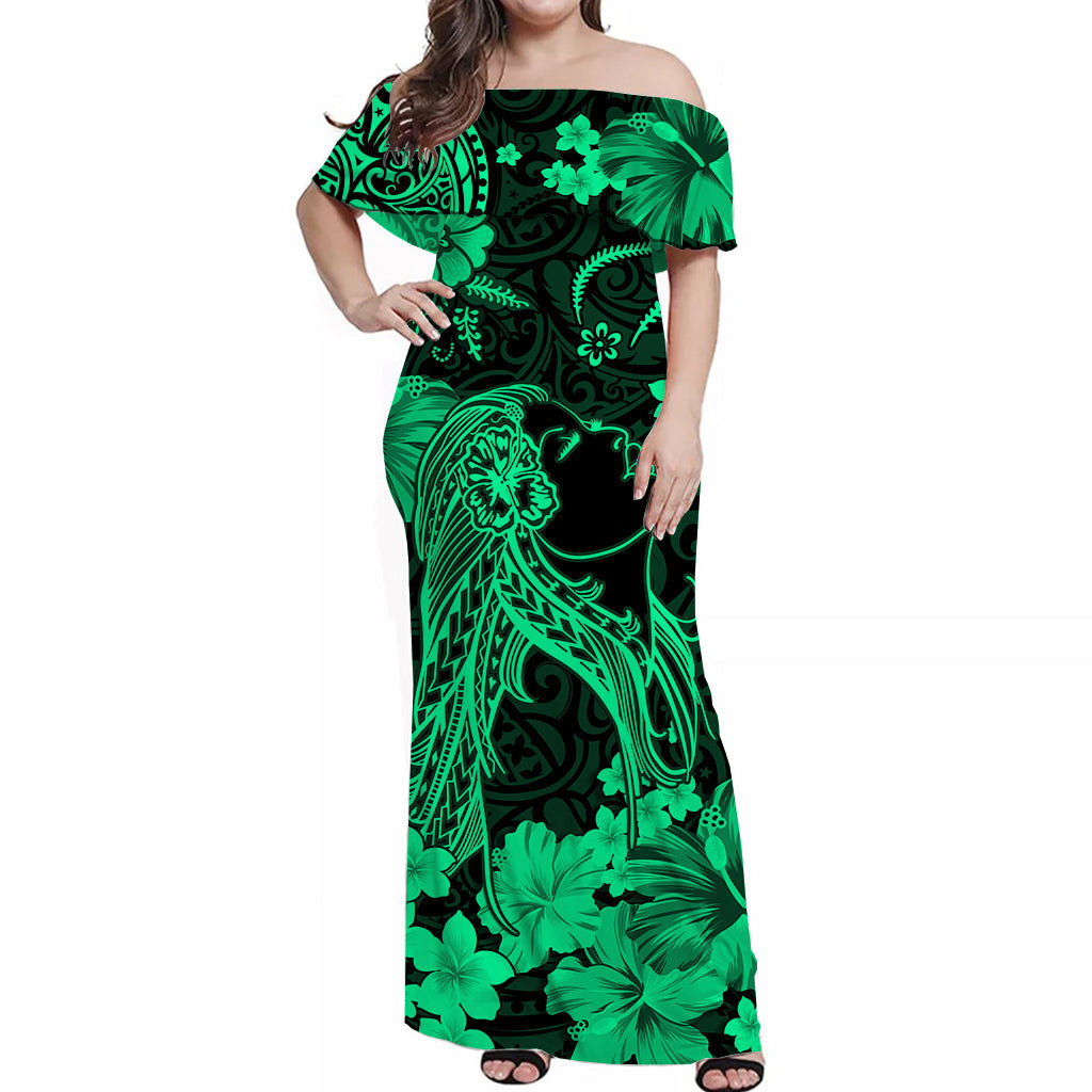 Hawaii Off Shoulder Long Dress Polynesia Green Beautiful Hula Girl LT13 Women Green - Polynesian Pride