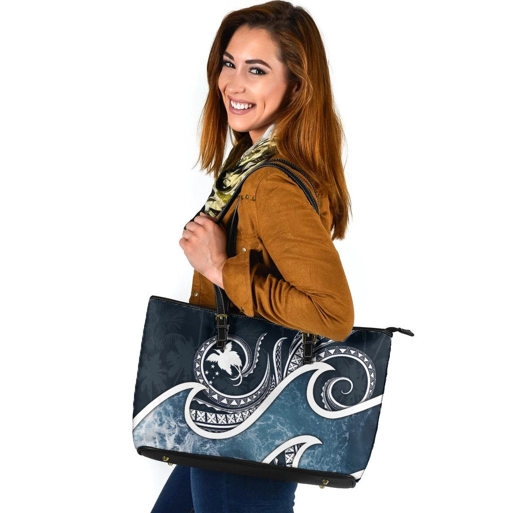 Papua New Guinea Polynesian Large Leather Tote Bag - Ocean Style - Polynesian Pride