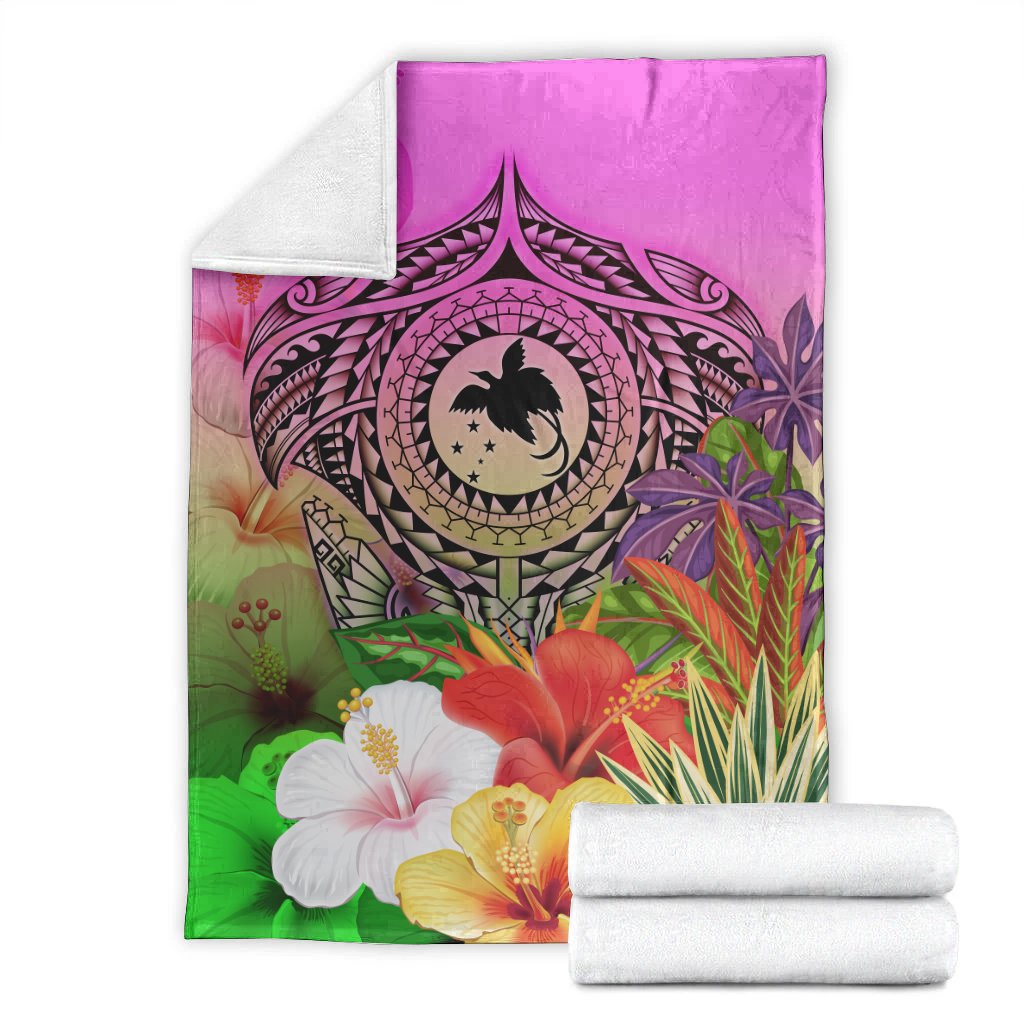 Papua New Guinea Polynesian Premium Blanket - Manta Ray Tropical Flowers - Polynesian Pride