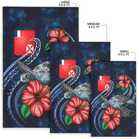 Wallis and Futuna Polynesian Area Rug - Blue Turtle Hibiscus - Polynesian Pride