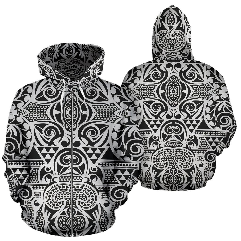 Polynesian Zip up Hoodie Tribal 18 Unisex White - Polynesian Pride