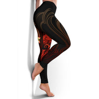 Guam Polynesian Women's Leggings - Plumeria Flowers And Waves - Polynesian Pride