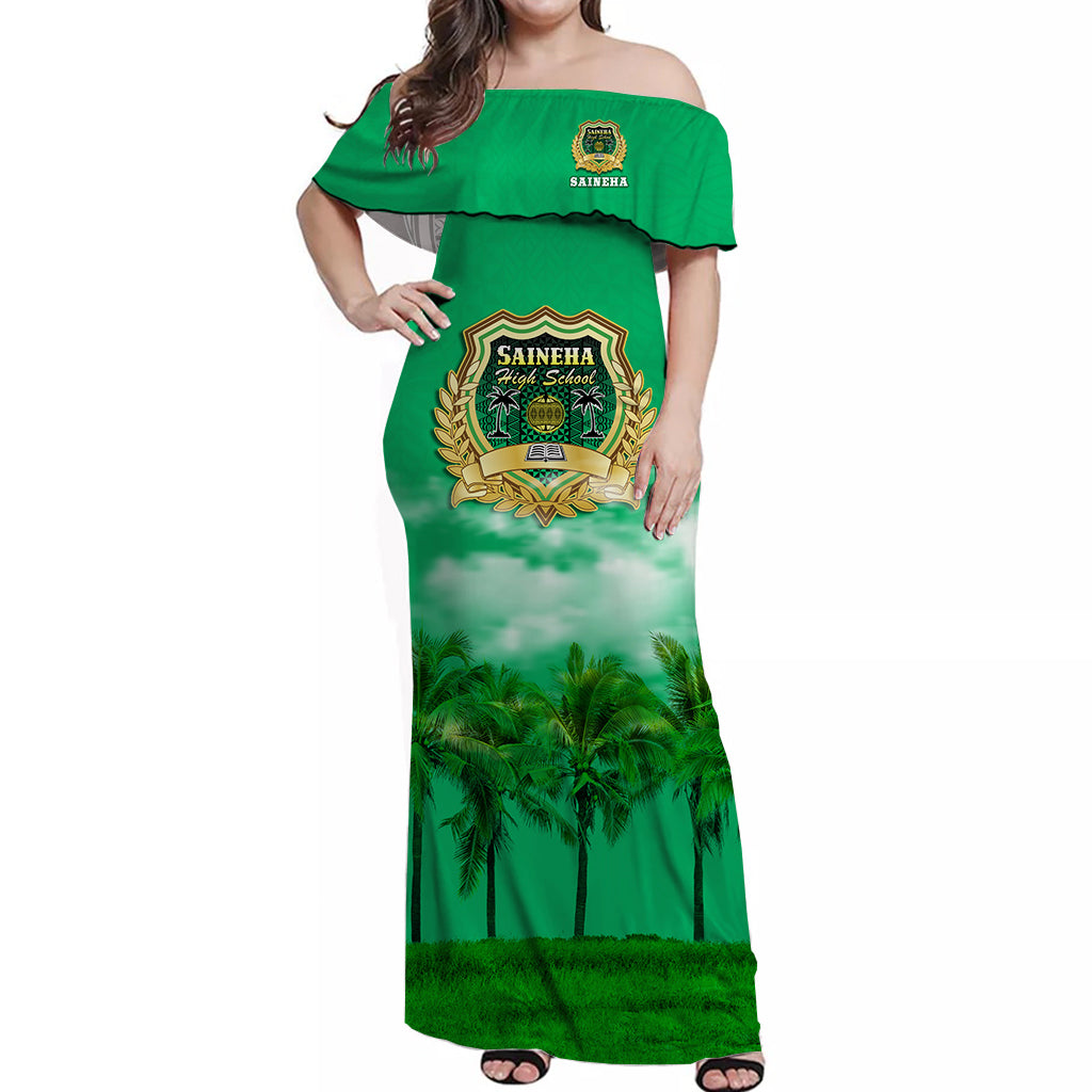 Saineha High School Off Shoulder Long Dress Original LT13 Long Dress Green - Polynesian Pride