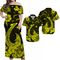 Hawaii Matching Polynesia Yellow Fish Hook Dress and Hawaiian Shirt LT13 Yellow - Polynesian Pride