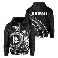 Kanaka Map Zipper Hoodie (White) Turtle Style Unisex Black & White - Polynesian Pride