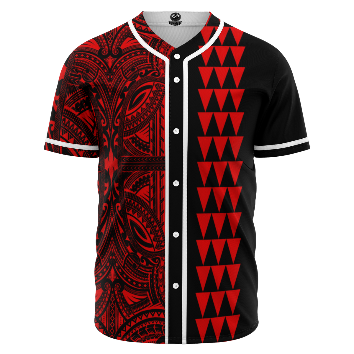 Hawaii Polynesian Kakau Baseball Jersey V.4 - Freestyle - Red Red - Polynesian Pride