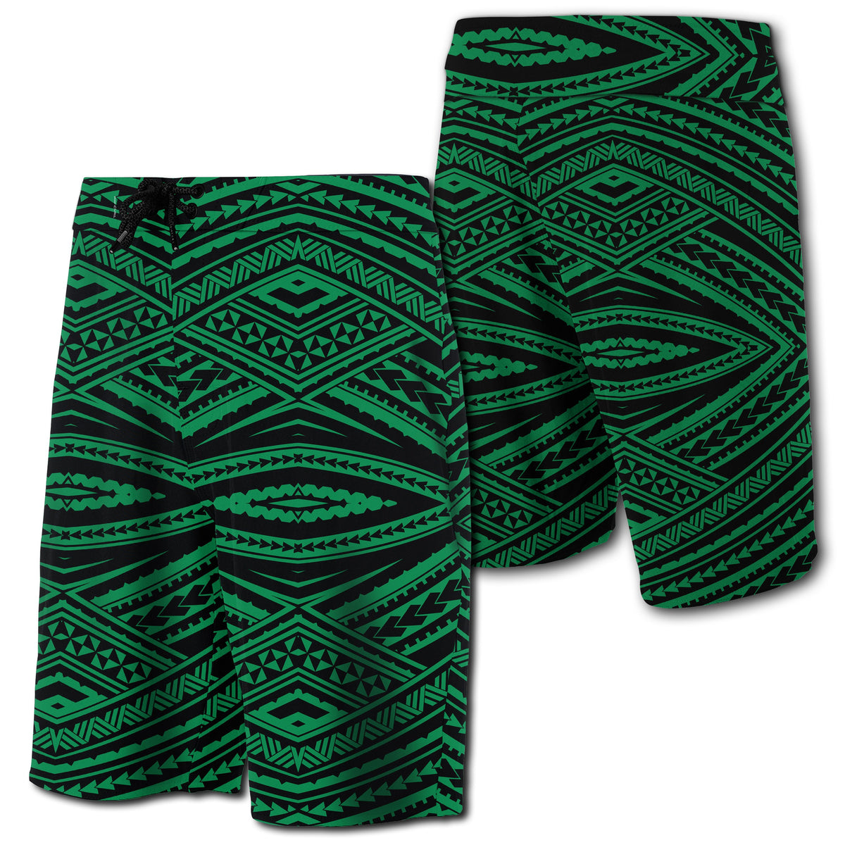 Hawaii Polynesian Tatau Board Shorts Green Men Green - Polynesian Pride