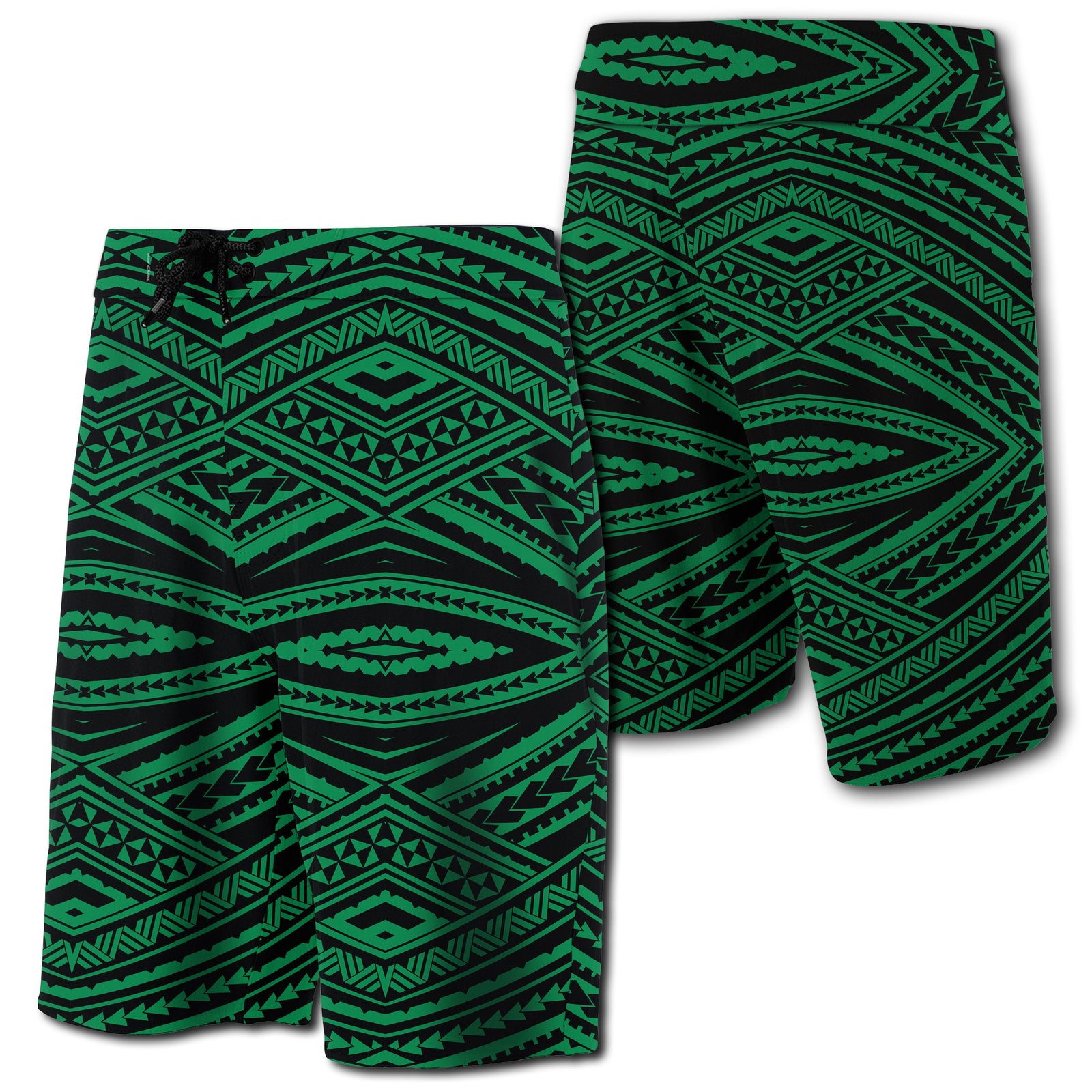Hawaii Polynesian Tatau Board Shorts Green Men Green - Polynesian Pride