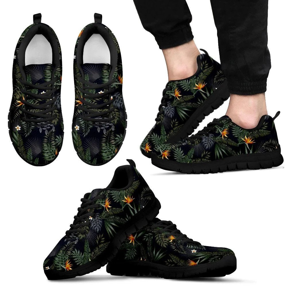 Hawaii Tropical Leaves And Flowers In The Night Style Sneakers Men's Sneakers Black - Polynesian Pride