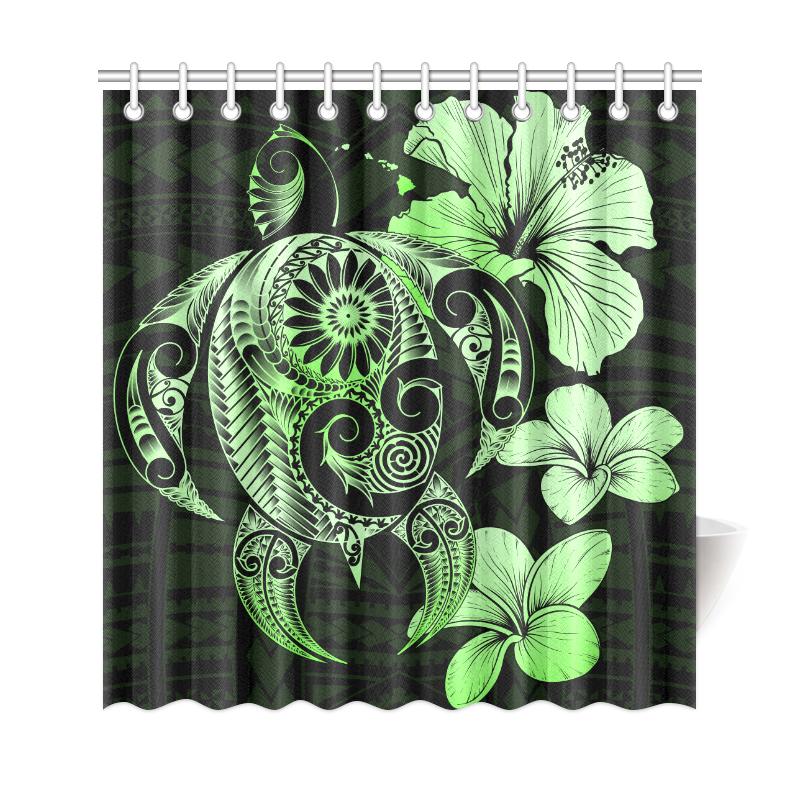 Hibiscus Plumeria Mix Polynesian Green Turtle Shower Curtain - Polynesian Pride