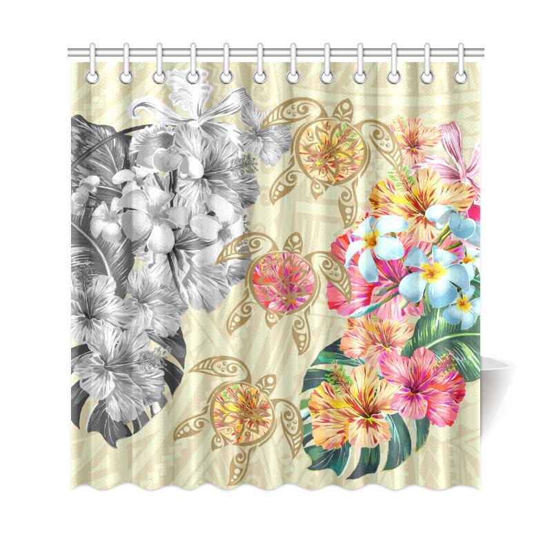Hawaii Polynesian Flowers Swimming Turtles Shower Curtain - Polynesian Pride