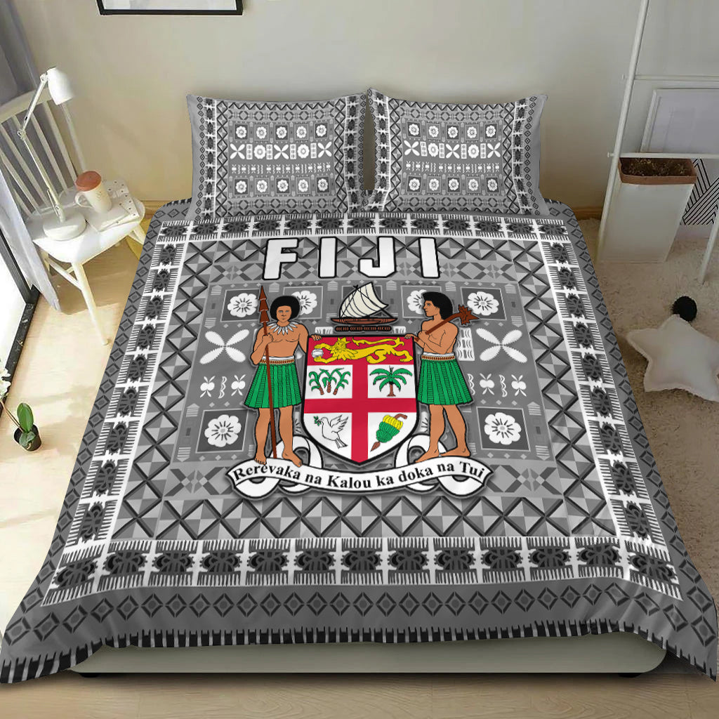 Fiji Bedding Set Pattern - Fijian Tapa Pattern Grey LT13 - Polynesian Pride