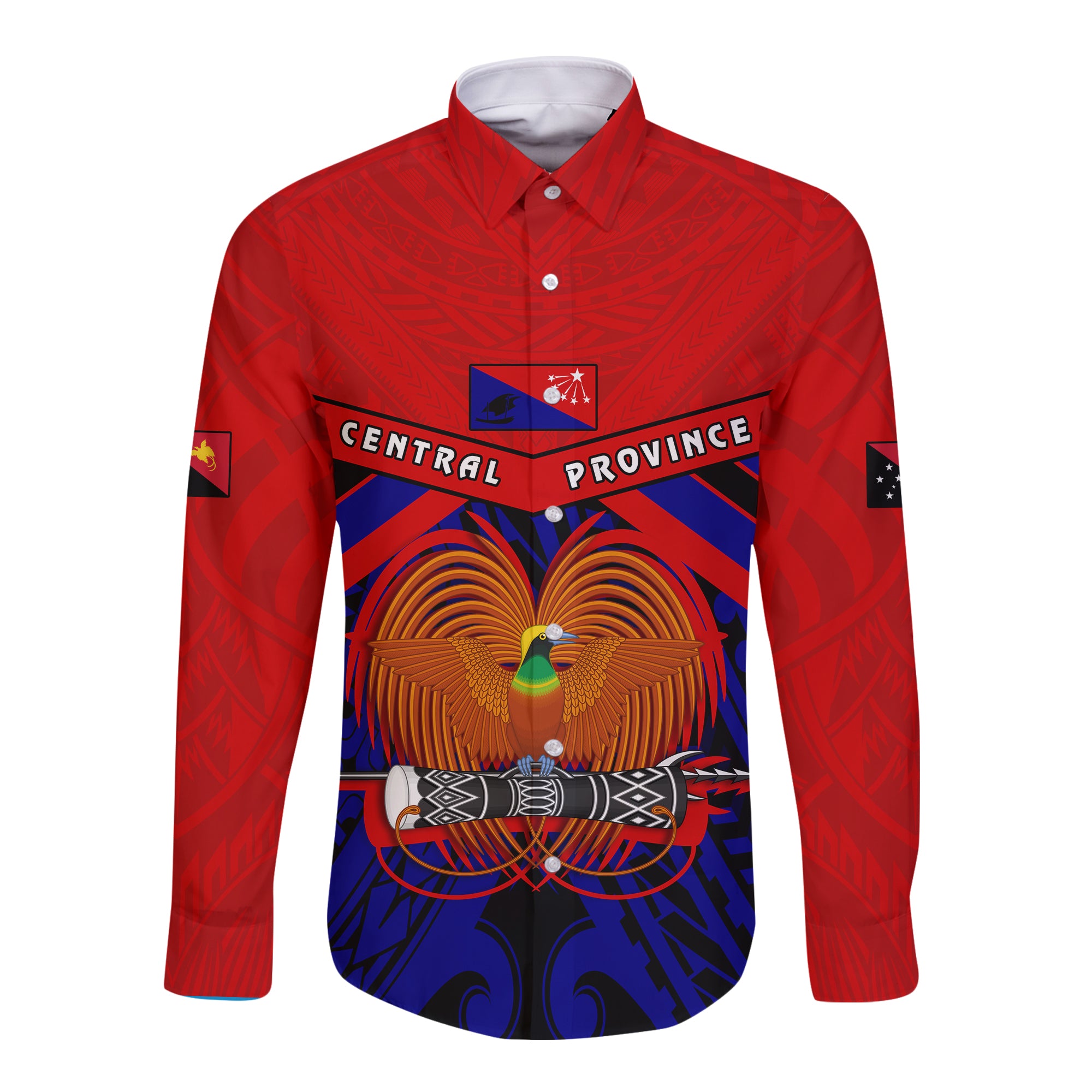 Central Province Hawaii Long Sleeve Button Shirt Papua New Guinea LT13 Unisex Red - Polynesian Pride