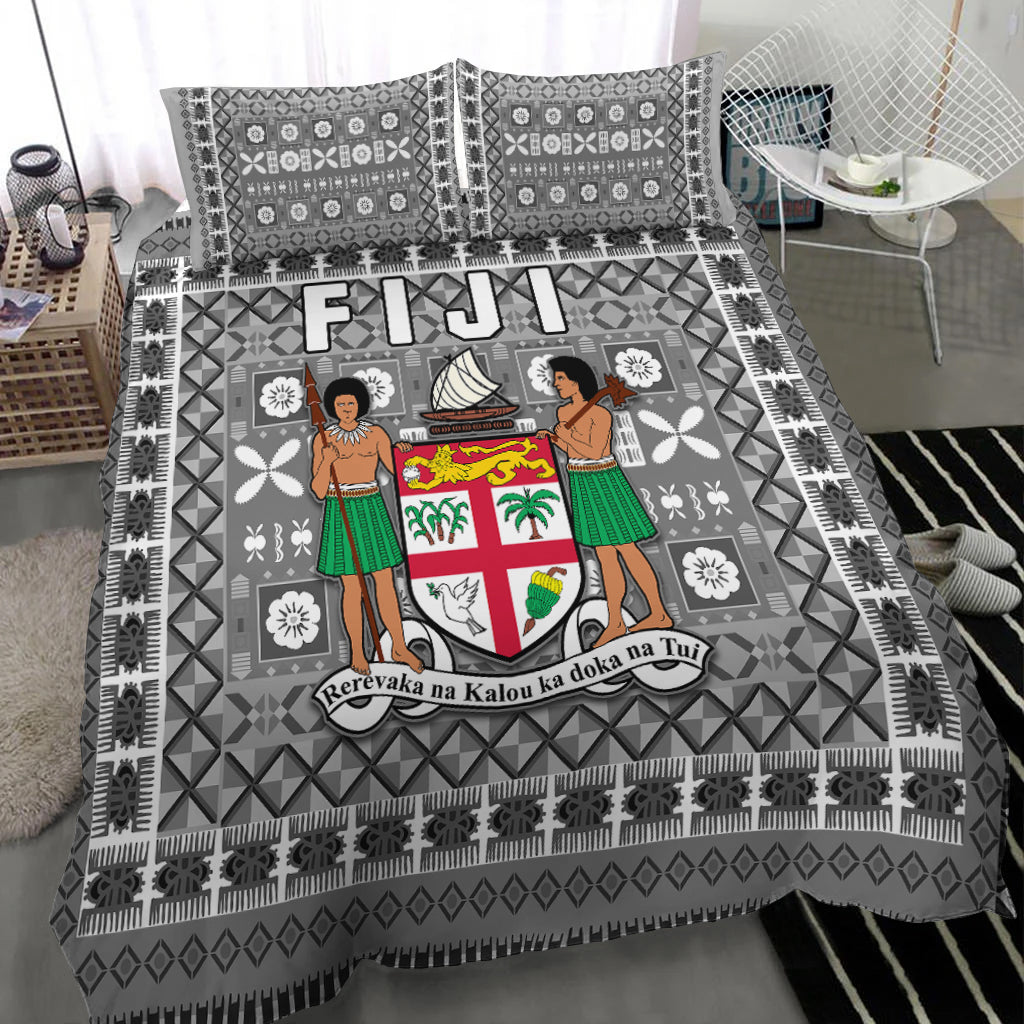 Fiji Bedding Set Pattern - Fijian Tapa Pattern Grey LT13 - Polynesian Pride