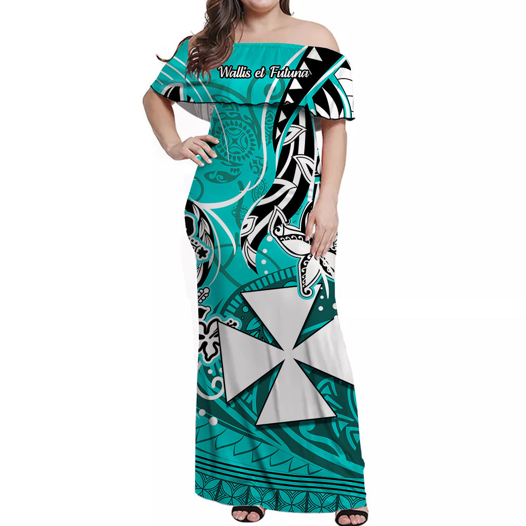 Wallis et Futuna Off Shoulder Long Dress Be Unique Turquoise LT13 Long Dress Turquoise - Polynesian Pride